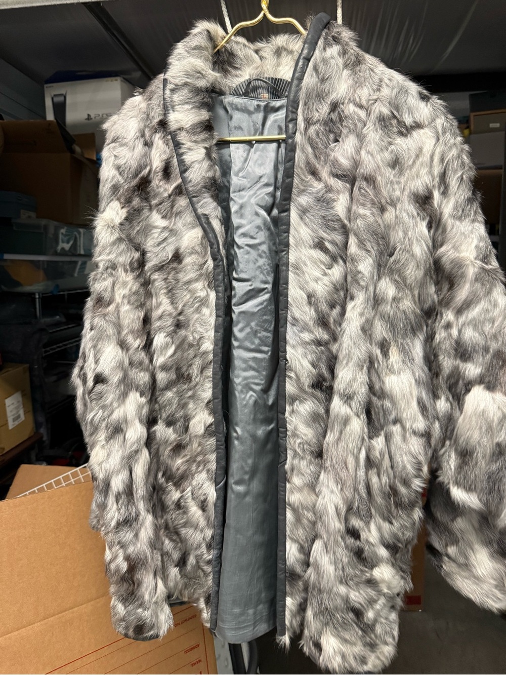 Plush Gray Faux Fur Open-Front Peacoat